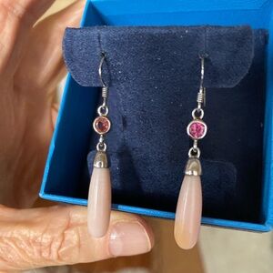 Elegant Pink Stone and Garnet Drop Earrings